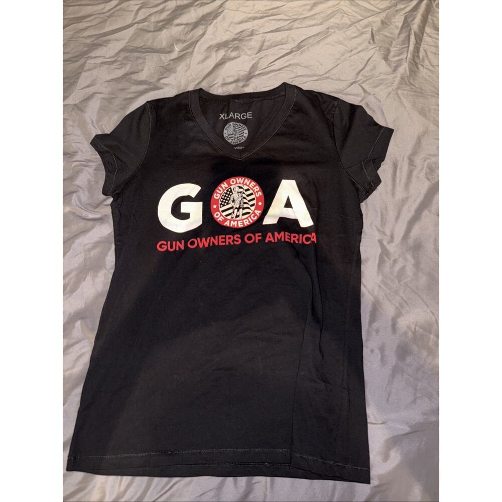 GOA Gun Owners of America V-Neck T-Shirt Black Womens XLarge Second Amendment